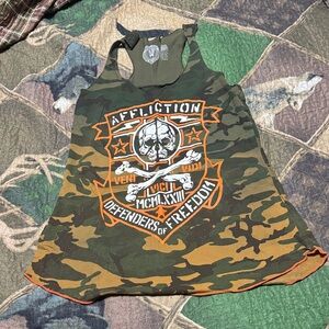 Affliction womens Tank Top - Green and Orange Camo